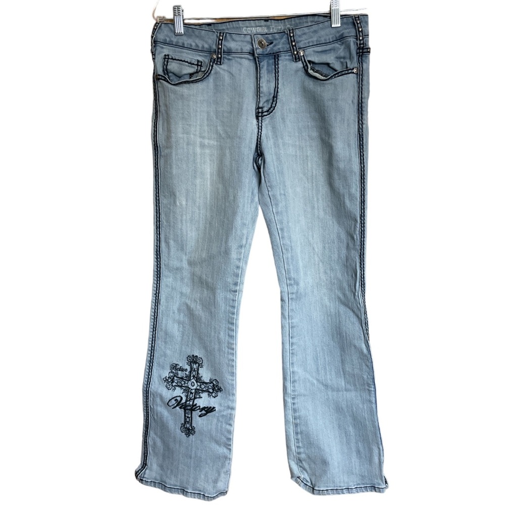 Cowgirl Tuff Light Victory Jeans Embroidered Rodeo Jeans Mid-Rise 31 x 31